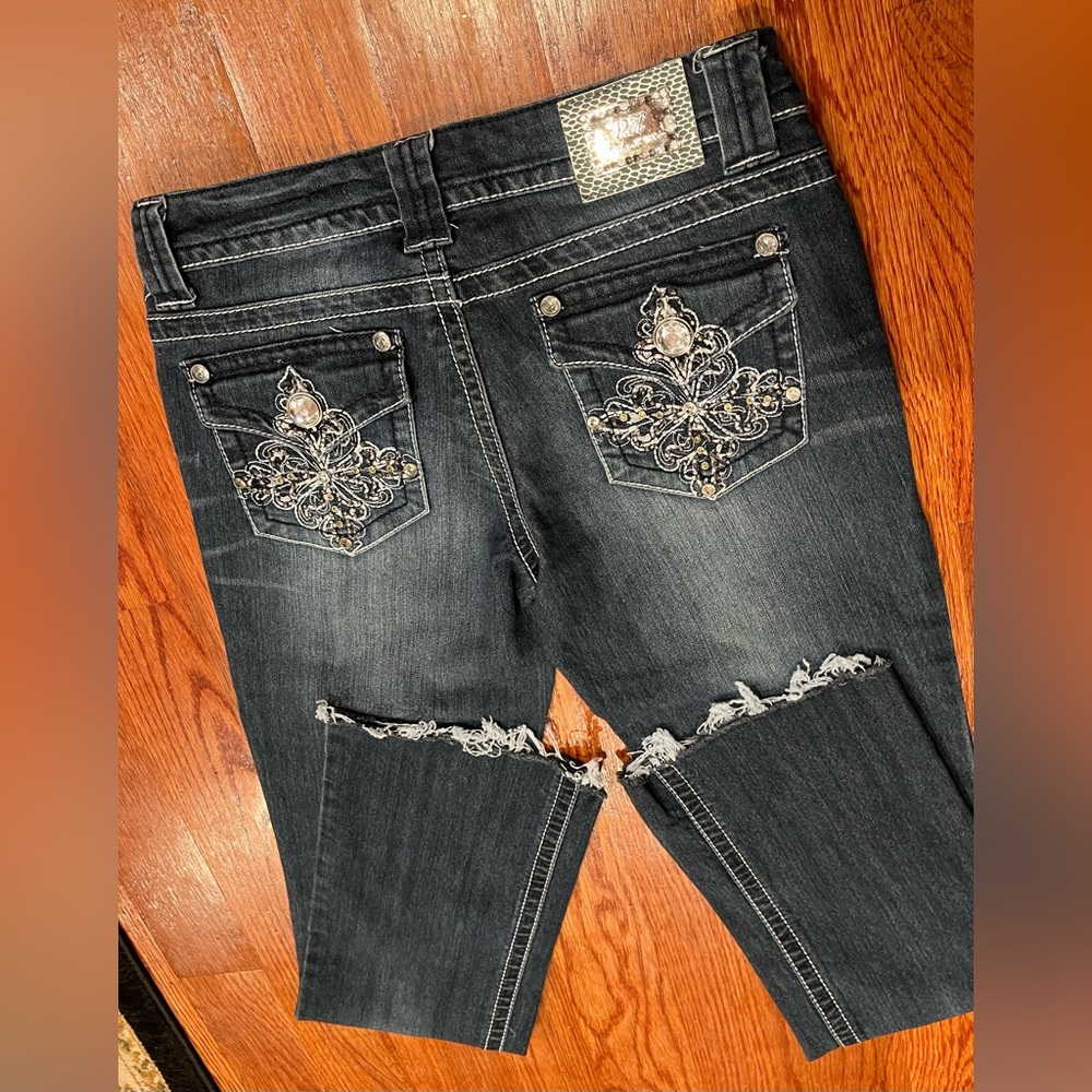 Twelve K USA Bling Medium Wash Distressed Boot Cut Jeans Size 3